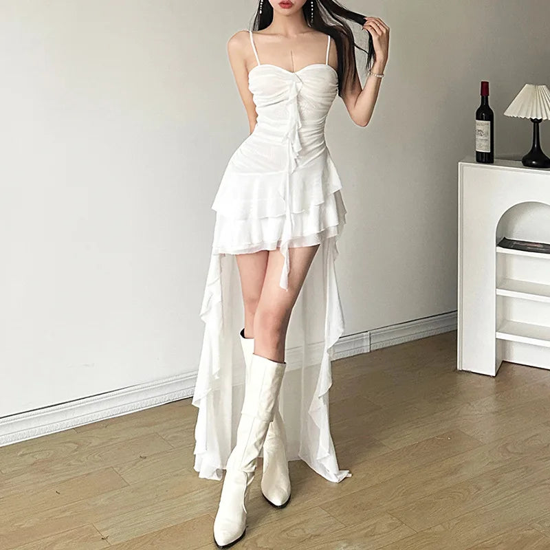 2025 Y2k Aesthetic Irregular Ruffled Dress Sexy Backless Harajuku Pleated Dresses Streetwear Sleeveless Bodycon Vestido De Mujer