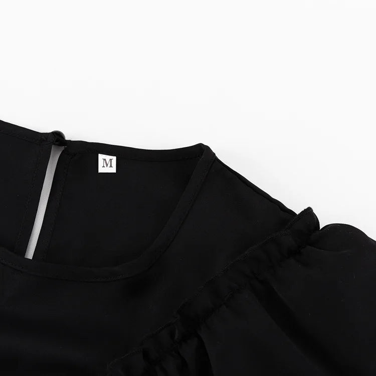Jastie 2023 Autumn New Women's Dress Round Neck Long Bell Sleeve Ruffle Dresses Women's Temperament Design Short Black Dress