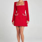 Talenza Long Sleeve Tweed Dress Women's Elegant Square Neck Luxury Party Evening Gown Retro Slim Patchwork Short Dress Vestido