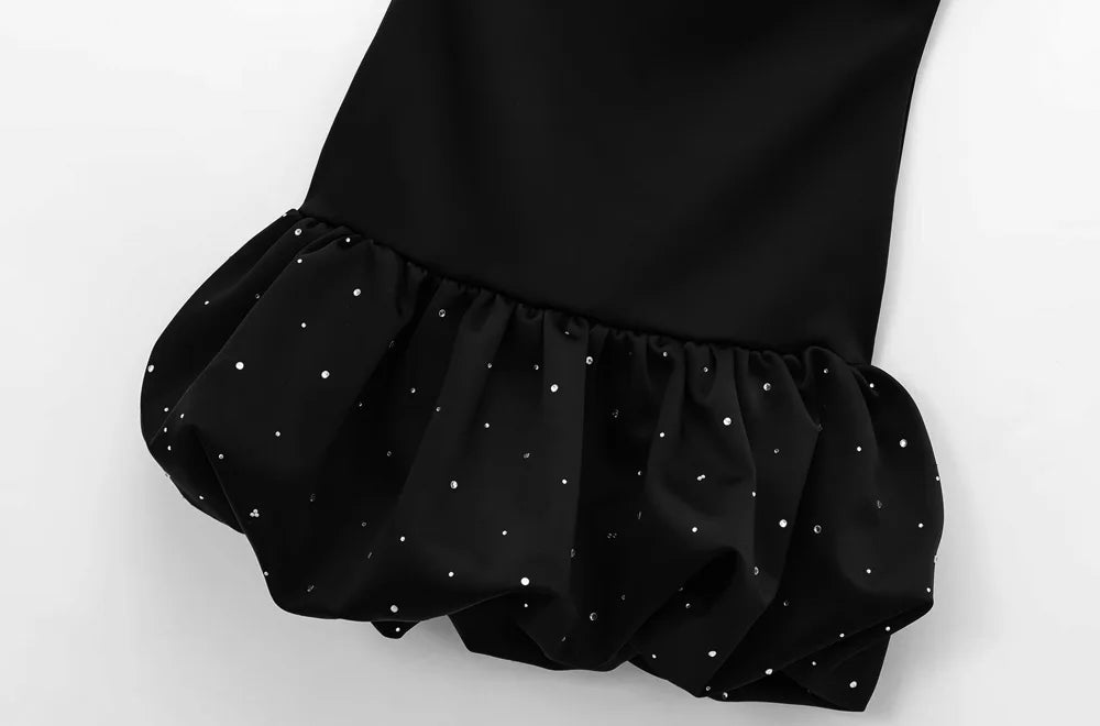 TRZA-Strapless Mini Dress for Women with Rhinestones, Straight Neck, Back Zipper, Female Dresses, Sexy Fashion