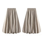 Combhasaki Women's Elegant Elastic High Waist Solid Color A-Line Pleated Puffball Hem Casual Flowy Balloon Bud Midi Skirts