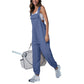 Women'S Jumpsuits Summer Fashion Casual Loose Wide Leg Jumpsuits Solid Color Insert Pockets Retro Button Strap Jumpsuits