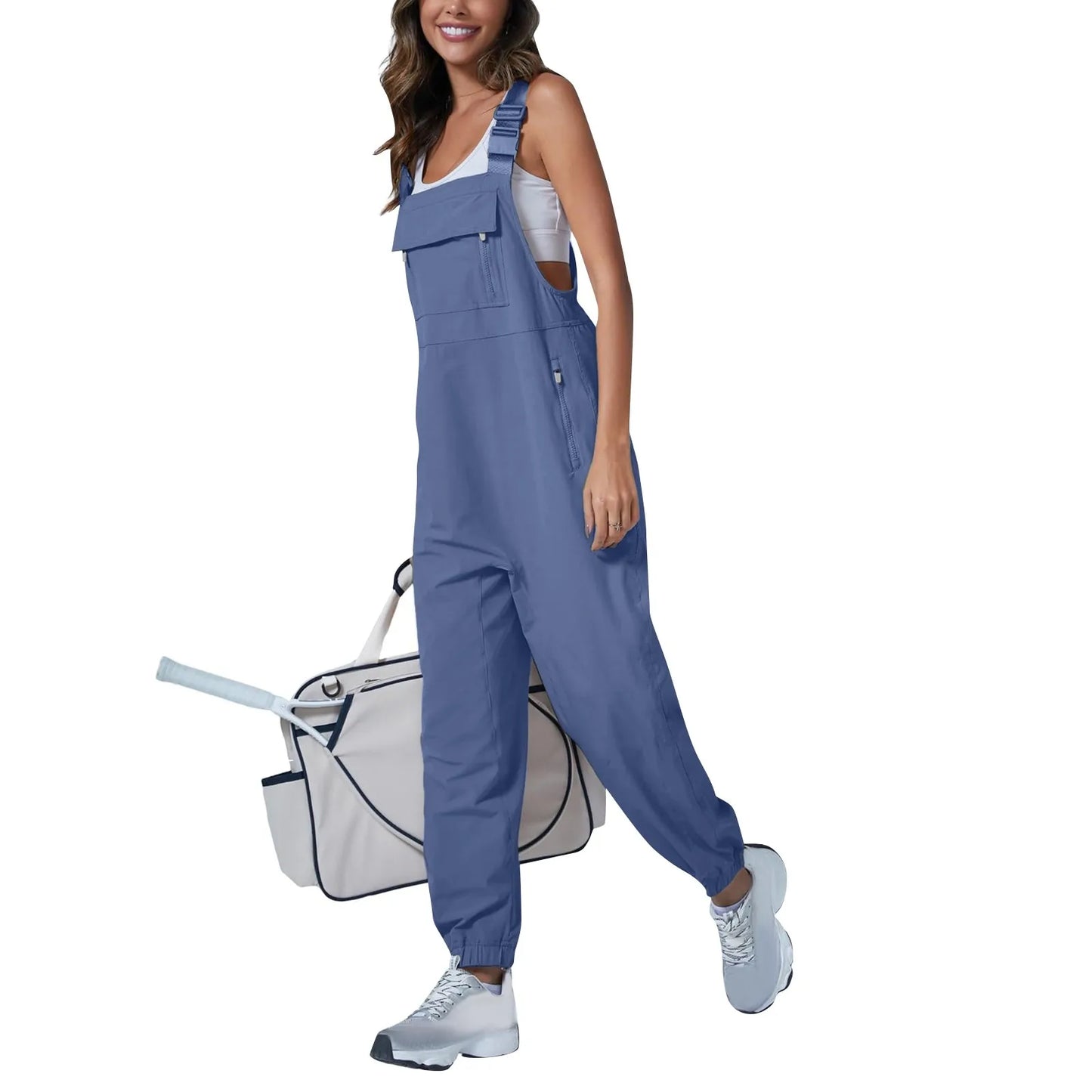 Women'S Jumpsuits Summer Fashion Casual Loose Wide Leg Jumpsuits Solid Color Insert Pockets Retro Button Strap Jumpsuits