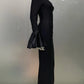 STOCK Shining Diamonds Neck Flare Sleeve Black Long Bandage Dress Elegant Woman Evening Party Dress Cocktail Party Outfit