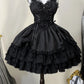 Japanese Lolita Dark Gothic Style JSK Lace Stitching Bow Lace-up V-neck Sleeveless High Waist Hot Sweet Black Cake Dress Women