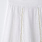 TRAFZA Women Fashion O-Neck Crocheting Details White Skirt Suit Short-sleeve Blouse+Side Zipper White Pleated Midi Se Long Skirt