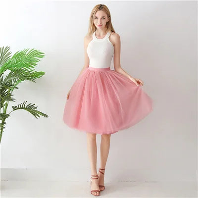 5 Layers 65cm Black Pleated Skirt Sexy Midi Tulle Skirt High Waist Full Lining Adult Tutu Korean Style Women Jupe Femme Faldas