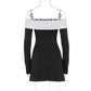 Talenza Elegant Backless Patchwork Mini Dress Women's Sexy One Shoulder Long Sleeve A-Line Dress Solid Slim Resort Mini Dress