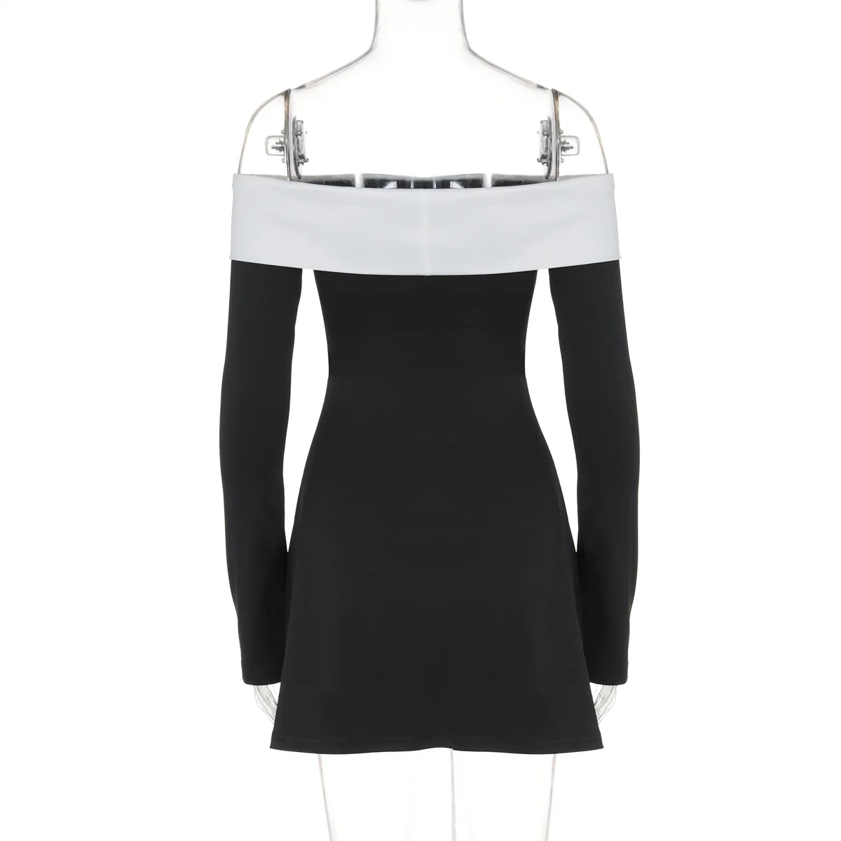 Talenza Elegant Backless Patchwork Mini Dress Women's Sexy One Shoulder Long Sleeve A-Line Dress Solid Slim Resort Mini Dress