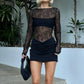 Talenza Lace Sheer High Waist Mini Dress Women's Solid Color Patchwork Print Short Dress Sexy Slim Long Sleeve Mini Dress Y2k