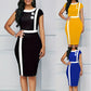 Elegant Patchwork Black White Dress Women Summer O-Neck Short Sleeve Slim Office Lady Pencil Bodycon Dresses Party Vestido