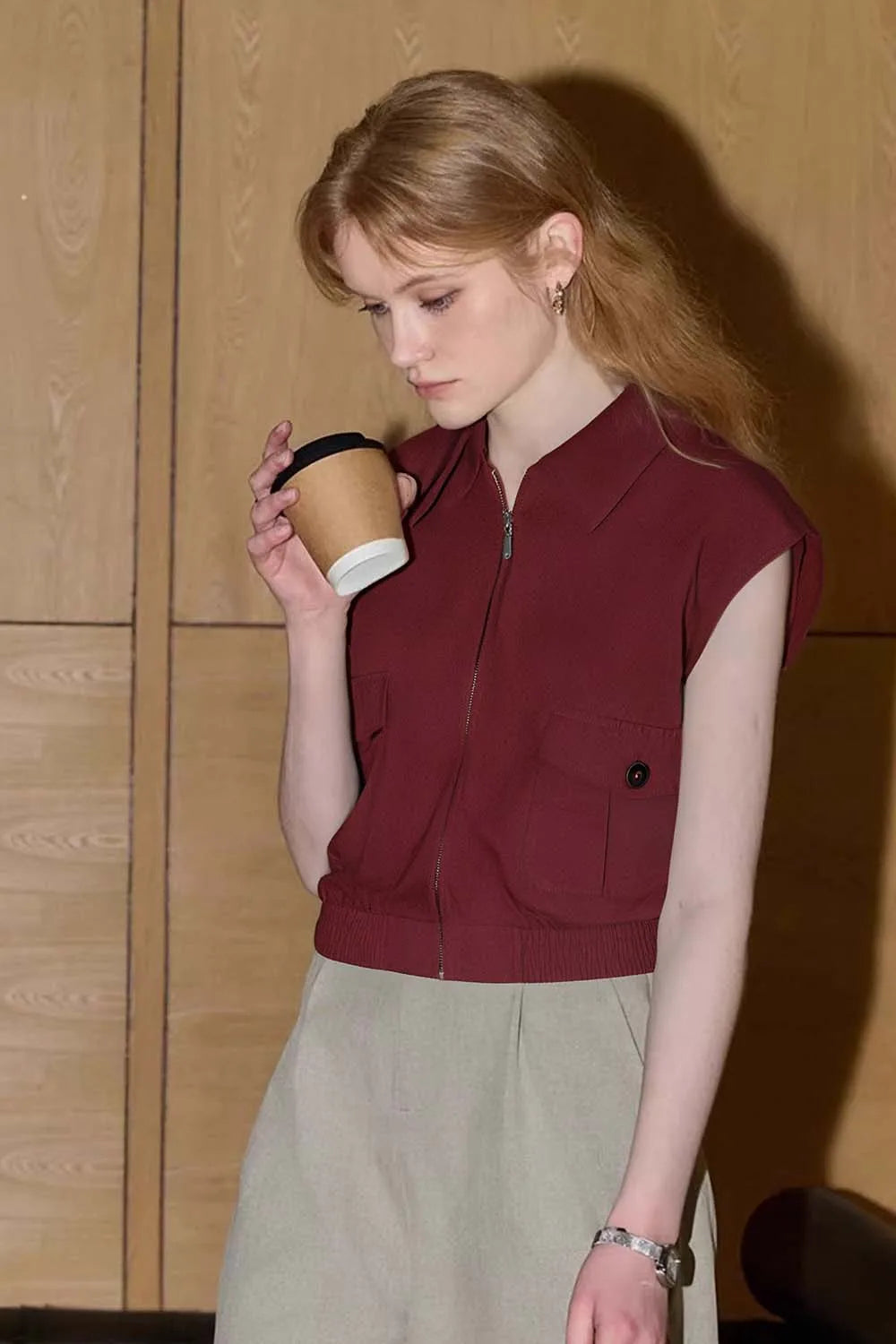 VIMLY Women's Commuter Vest Coat 2025 Summer Simple Fashion Sleeveless Zipper Lapel Neck Vest Coat Female Casual Short Waistcoat