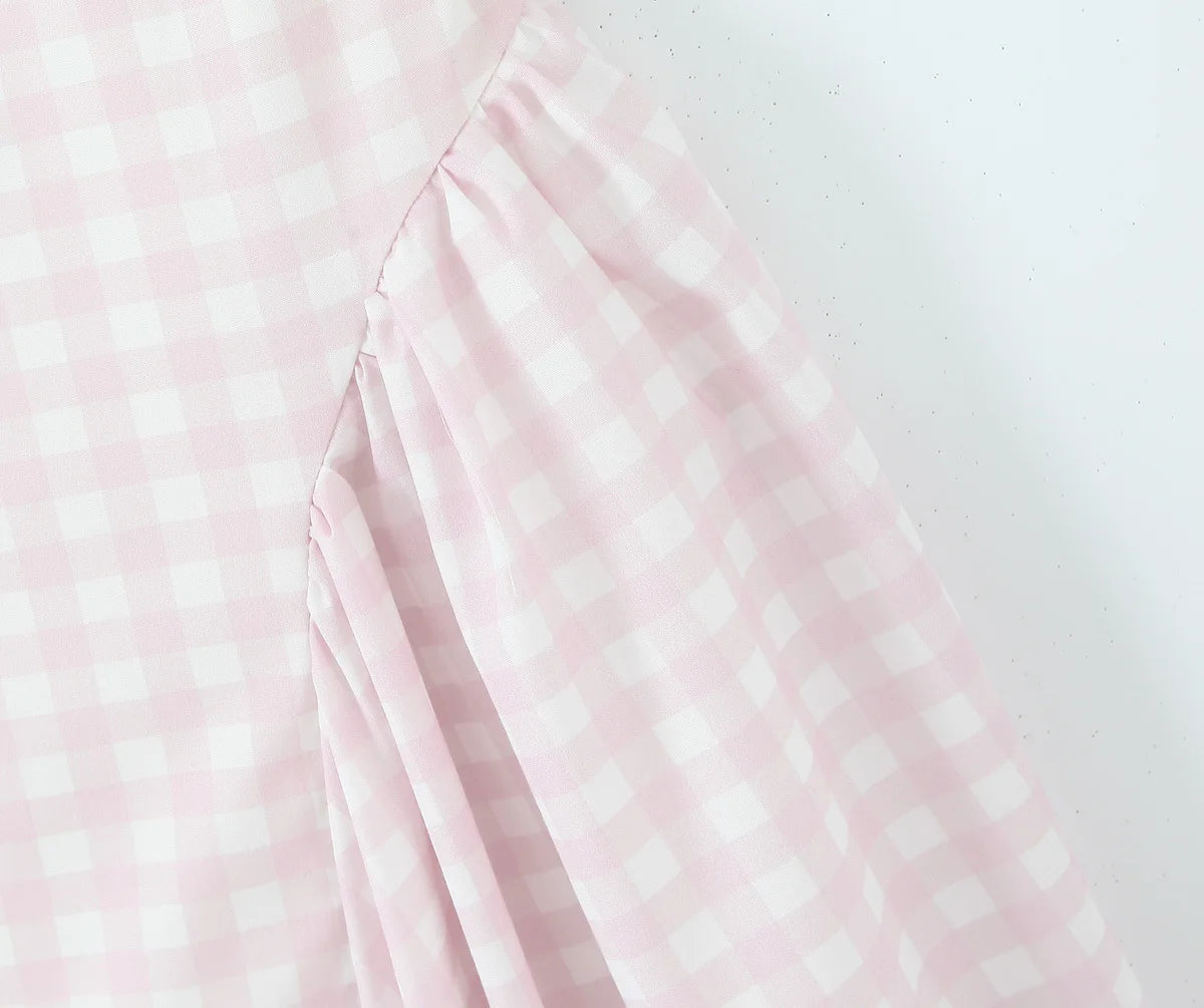 Sexy Sleeveless Elegant Plaid Dress Women Lace Up Back A-line Midi Summer Dresses Party Robe