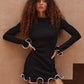 TARUXY Spring New Knitted Mini Dress For Women Fungus Contrast Color Slim Sweater Dress Elegant Female Party Clothes Long Sleeve