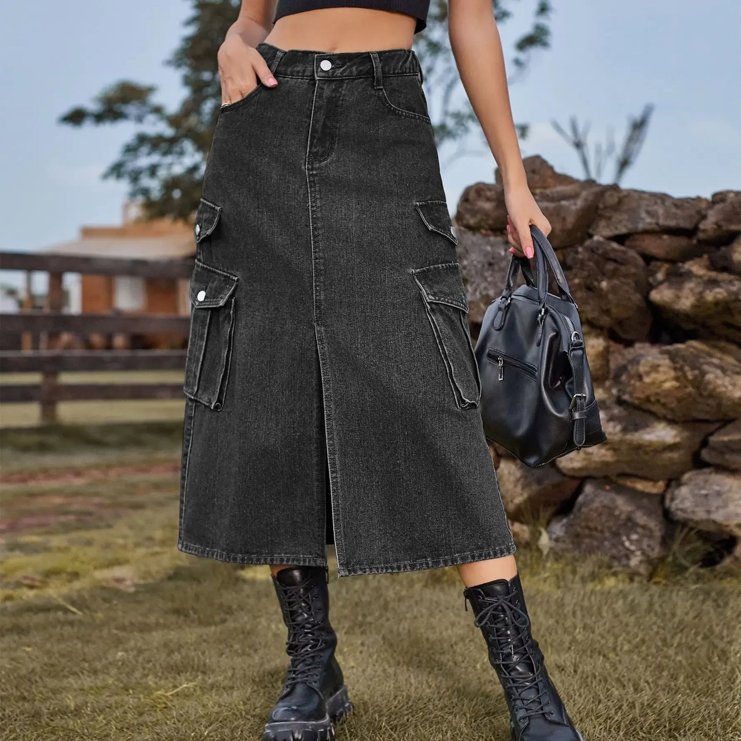 American Style Elastic Waist Denim Workwear Casual Long Dress Skirt New Arrival Women's Clothing European And American Crossbody