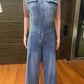 Vintage Loose Denim Wide Leg Pants Jumpsuit Women Pocket Sleeveless Single Breasted Baggy Jean One Piece Rompers Street Overalls