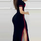Womens Dresses Spring Fashion Striped High Slit Casual 0-Neck Short Sleeve Daily Skinny Maxi A-Line Dress Woman Clothing