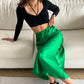 Fashion Women's Skirt A-line Silk High Waist Elegant Skirts Green Blue Long Summer Skirts Korean Side Zipper Office Satin Skirt