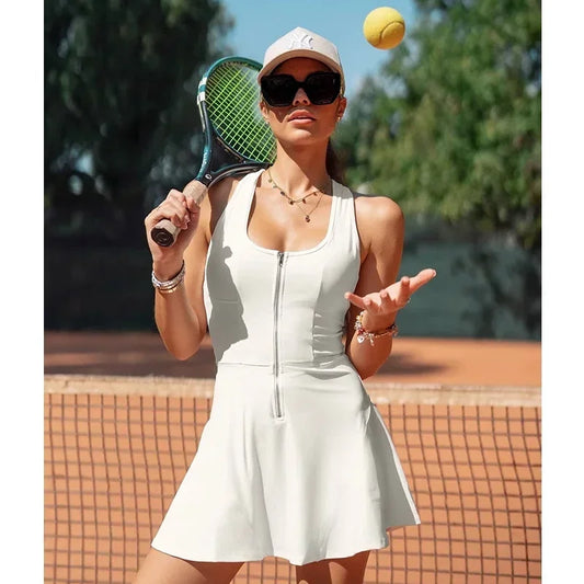 Yoga skirt anti-slip sports dress outdoor one-piece zip tennis skirt running fitness badminton dresses