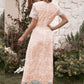 Embroidery Boho Long Dress Women Elegant Hollow Out Lace Holiday Beach Dress Female Fashion V Neck Short Sleeve Maxi Dress 2023