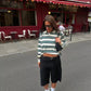 Summer 2025 Polo Shirts Woman Long Sleeve Tops Women Striped Vintage Clothes Polo Shirts Mujer Streetwear Casual Tops Brown