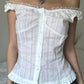 2024 New White Lace Tied Square Neck Summer T-shirts Chic Elegant Short Sleeve Tee Cotton Y2K Street Casual Bow Tie-up Top Women