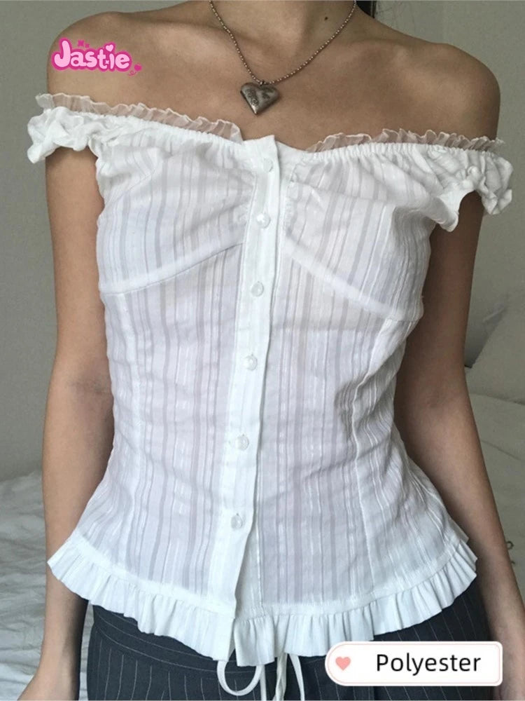 2024 New White Lace Tied Square Neck Summer T-shirts Chic Elegant Short Sleeve Tee Cotton Y2K Street Casual Bow Tie-up Top Women