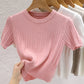 2025 Summer T shirts for Women Casual Female Korean Knit Streetwear Tees Basic Solid Young Cool Tops