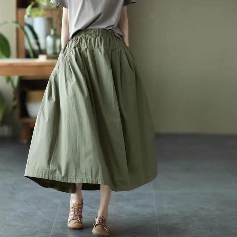 Max LuLu Japan Style Summer Streetwear Fashion Women Khaki A-Line Skirts Ladies Elastic Casual Long Skirt Girls Vintage Clothes