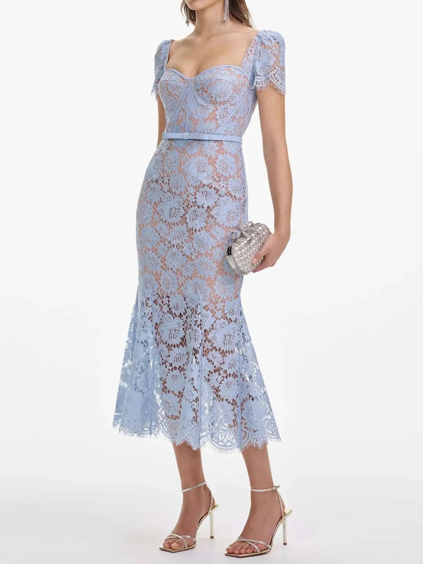 Luxury Hollow Out Long Lace Dresses Women Summer Sexy Hook Crochet Embroidery Flower Solid Backless Wedding Evening Vestidos