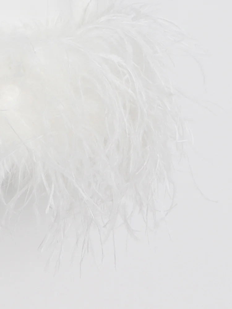 TWOTWINSTYLE Feather Fur Dress For Women O Neck Sleeveless Loose Tassel A Line Dresses Female Streetwear 2022 Summer Fashion New