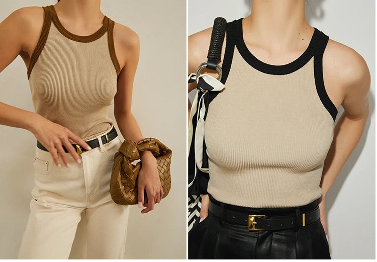 New In Tank Top for Women Collision Color Camisole Undershirt Retro French Wear Suit Inside Slim Short Tops Casual Tank Tees