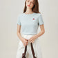 FSLE Cherry Embroidered Short-Sleeved Knitted Summer Women T-Shirt 2024 Summer New Round Neck Ruffled Ladies Top 24FS12400