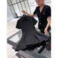French Temperament Chic Hepburn Style Socialite Black Polo Collar Short-sleeved Dress Summer New Commuter Style Slim Mini Dress