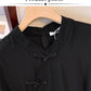 Plus size women's summer casual dress Chinese style modified cheongsam tray buckle decoration slit hem black polyester fabric