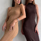 Tossy Sleeveless Knitwear Turtleneck Long Dress Female Slim Elegant Fashion Autumn 2023 Ribbed Knit Dress For Women Maxi Dress