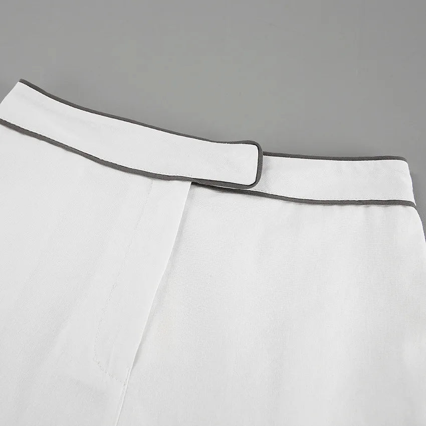 Bornladies 100% Cotton Casual Fashion Long Sleeve Set Summer Women's Pocket Black White Chic Shirt Shorts Loose Two-piece Set