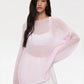 Original Fashion Hollow Out Knit Shirt Spring And Summer Women's Perspective Thin O-Neck Loose Elastic Long Sleeve Knit T-shirt