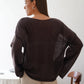 Original Fashion Hollow Out Knit Shirt Spring And Summer Women's Perspective Thin O-Neck Loose Elastic Long Sleeve Knit T-shirt
