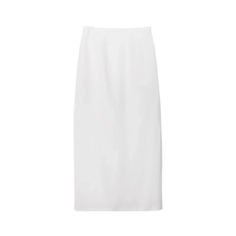 Elegant High-Waisted A- Line Skirt For Women Summer Commuting Long Dress Textile Song WhiteDrapedSideSlitLongDress