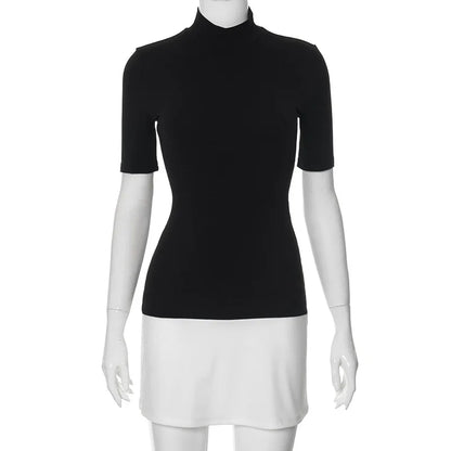 TARUXY Contrast Color Slim Mini Dress Female High Waist Splice Sexy Party Dress Half Turtleneck Women's Elegant 2024 Autumn New