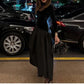 2025 New Lady Chic Party Gowns Elegant Women Velvet Long Sleeve Pleated Hem Robes Fashion Half High Collar Slim Fit Maxi Dress