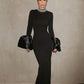STOCK Shining Diamonds Neck Flare Sleeve Black Long Bandage Dress Elegant Woman Evening Party Dress Cocktail Party Outfit