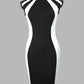 Elegant Women Party Club Dresses 2023 Summer Fashion Colorblock Round Neck  Bodycon Dress Sleeveless Casual Mini Black Dress