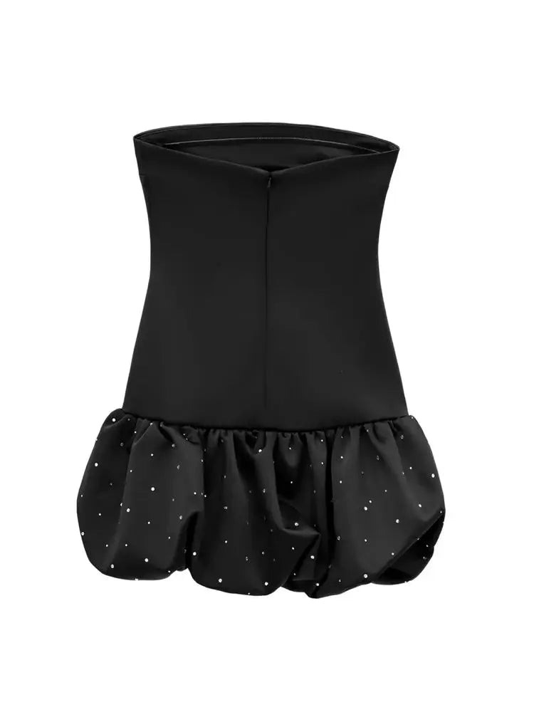 TRZA-Strapless Mini Dress for Women with Rhinestones, Straight Neck, Back Zipper, Female Dresses, Sexy Fashion
