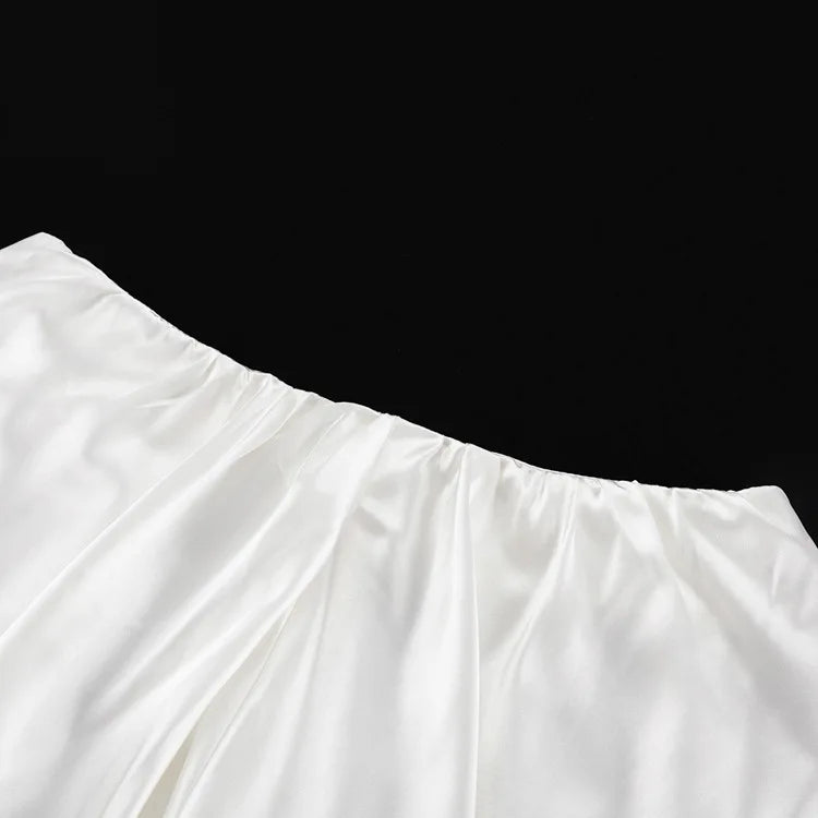 Office Lady Elegant Female Casual  Satin Mini Skirt Women Korean Fashion High Waist A-line Vintage White Balloon Skirt