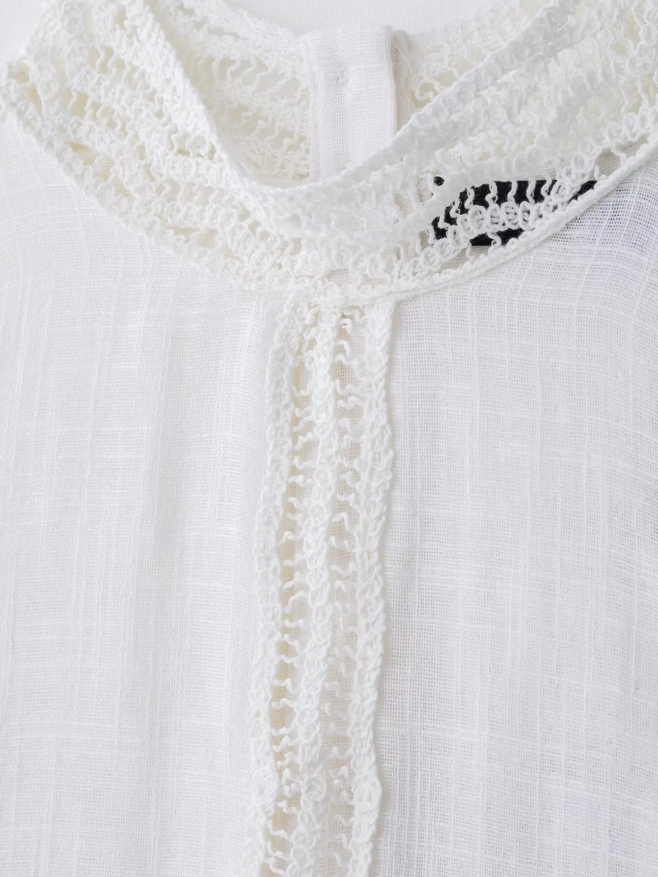 TRAFZA Women Fashion O-Neck Crocheting Details White Skirt Suit Short-sleeve Blouse+Side Zipper White Pleated Midi Se Long Skirt