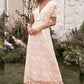 Embroidery Boho Long Dress Women Elegant Hollow Out Lace Holiday Beach Dress Female Fashion V Neck Short Sleeve Maxi Dress 2023
