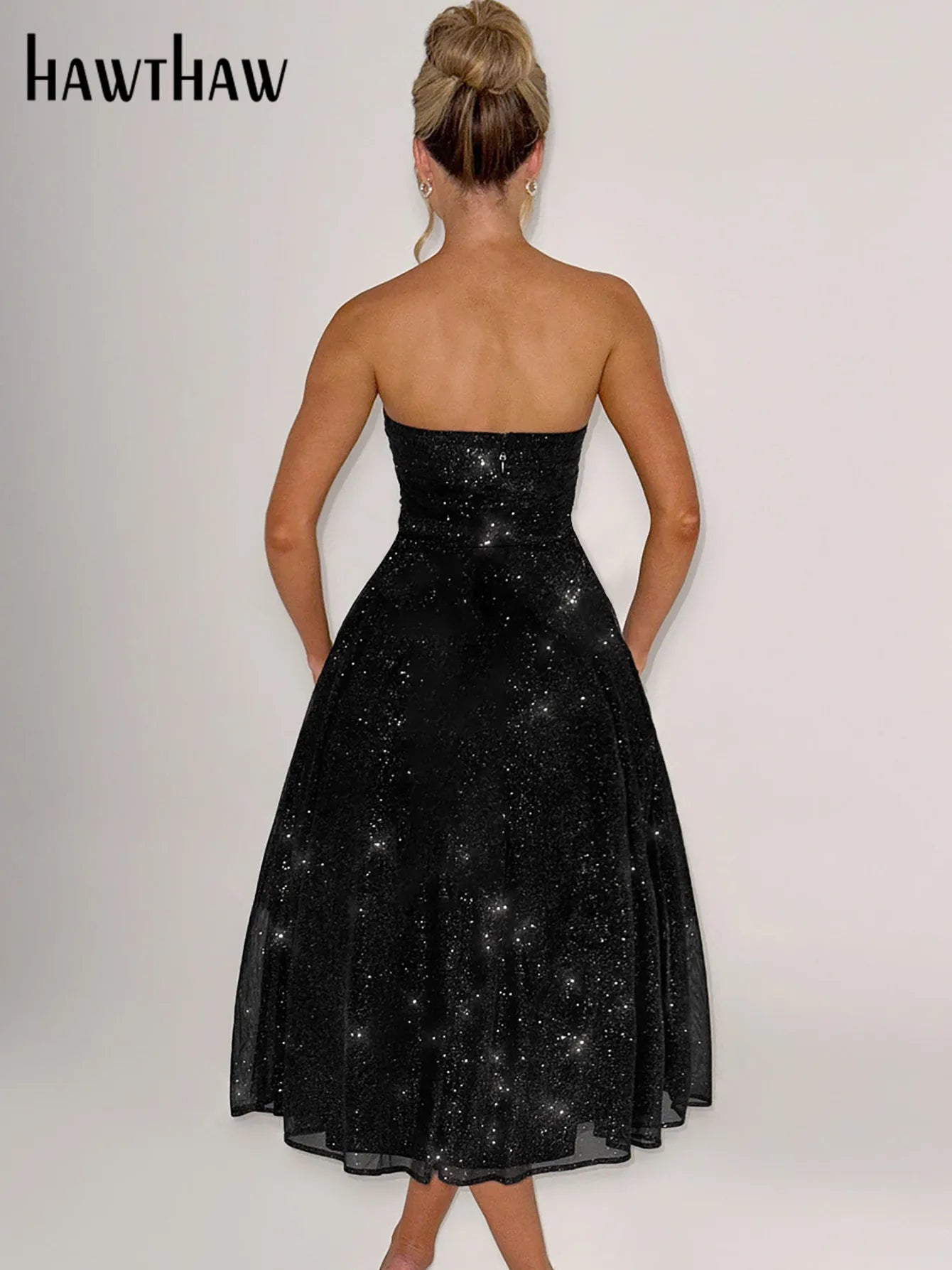 Hawthaw Women 2024 Summer Autumn Elegant Party Club Evening Birthday Bodycon Black Midi Dress Wholesale Items For Business