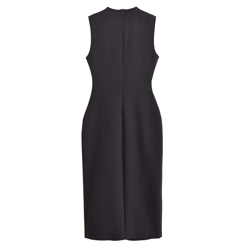 TRAF Women's Black Dress Summer 2025 Sleeveless Elegant Formal Dresses For Women Belt Vest Long Dress Button Casual Dresses